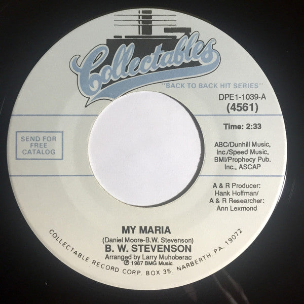 B.W. Stevenson - My Maria / The River Of Love - Used Vinyl Record 7"