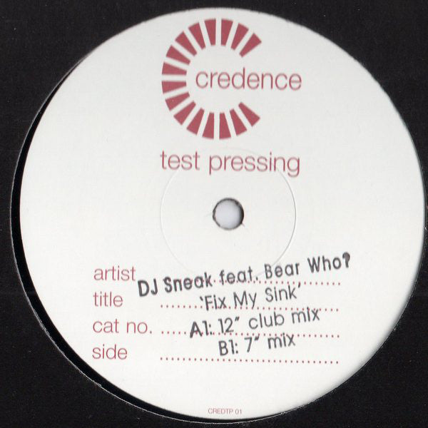 DJ Sneak - Fix My Sink - Used Vinyl Record 12"