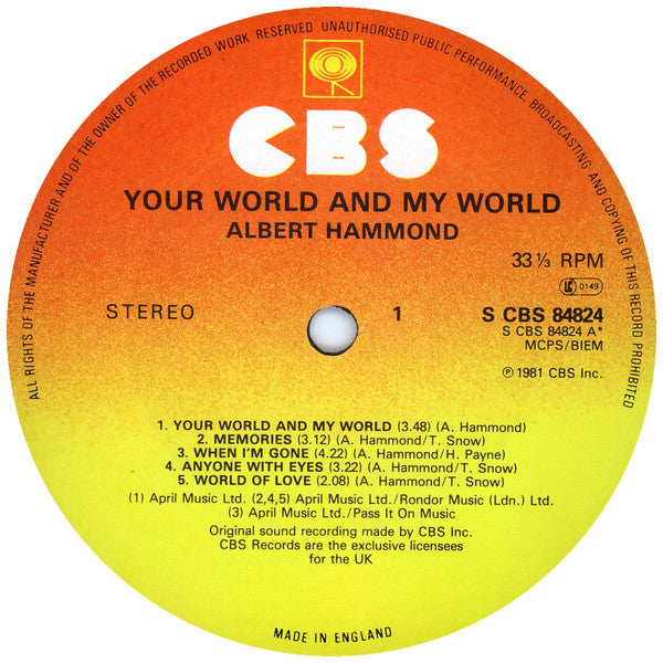 Albert Hammond - Your World And My World - Used Vinyl Record