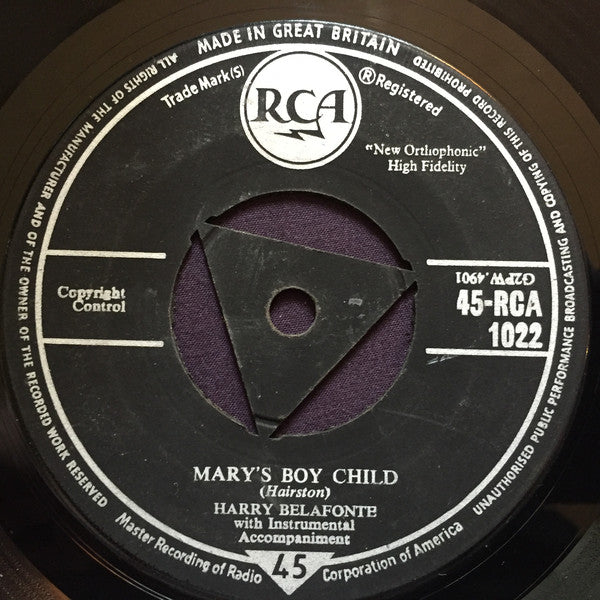 Harry Belafonte - Mary's Boy Child - Used Vinyl Record 7"