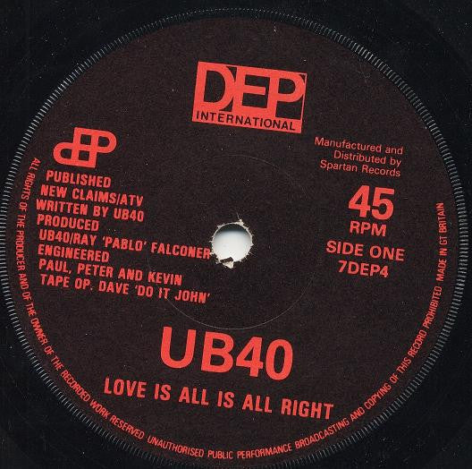 UB40 - Love Is All Is All Right - Used Vinyl Record 7"