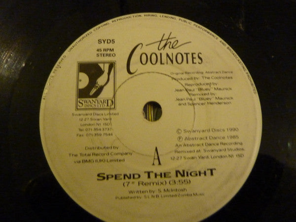 Cool Notes - Spend The Night (Remix) - Used Vinyl Record 7"