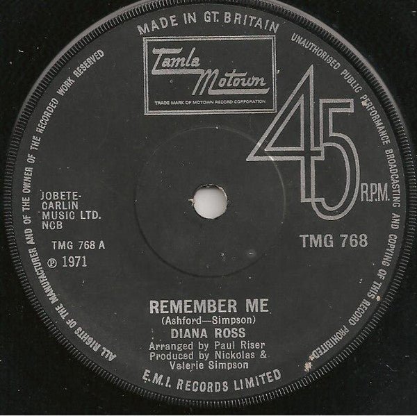 Diana Ross - Remember Me - Used Vinyl Record 7"