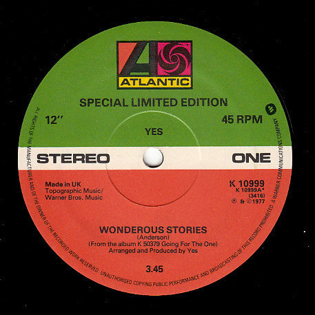 Yes - Wonderous Stories - Used Vinyl Record 12"
