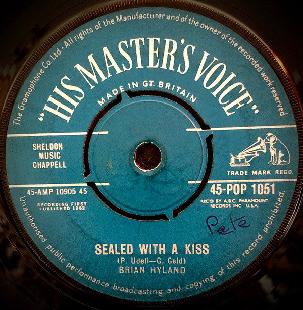 Brian Hyland - Sealed With A Kiss - Used Vinyl Record 7"