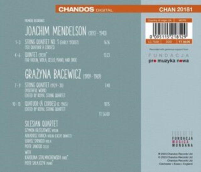 SILESIAN QUARTET; KA - JOACHIM MENDELSON; GRAZYNA BAC - CD