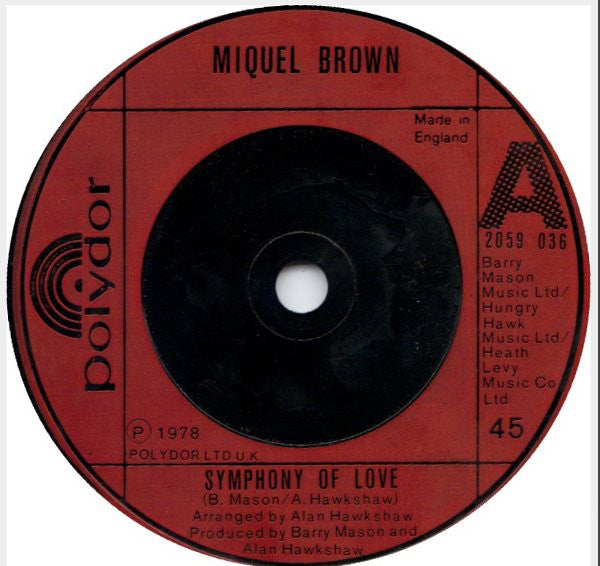 Miquel Brown - Symphony Of Love - Used Vinyl Record 7"