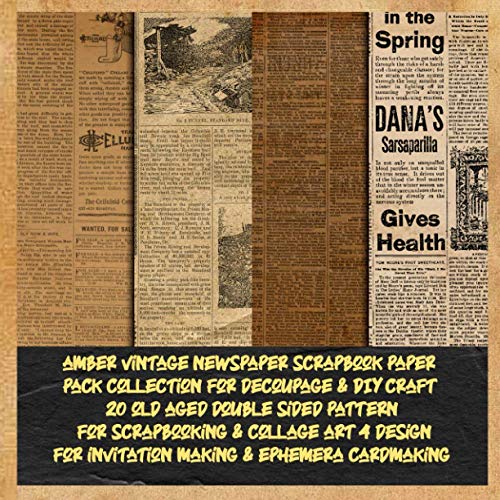 raagji - amber vintage newspaper scrapbook paper pack collection for