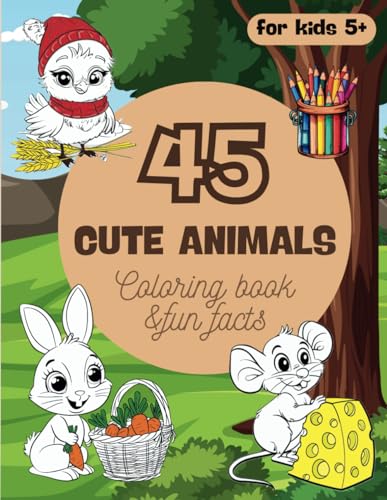 Briggs - Coloring Book "45 Cute Animals" and Fun Facts About Them: Sim