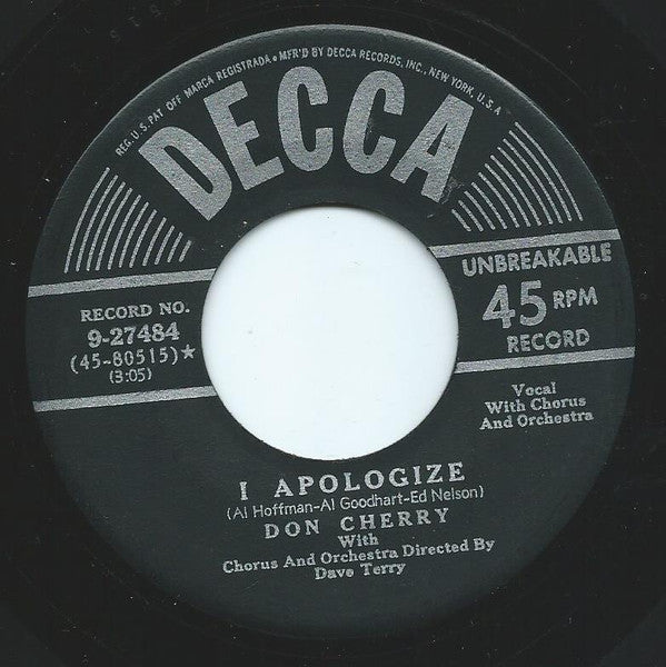 Don Cherry - I Apologise / Bring Back The Thrill - Used Vinyl Record