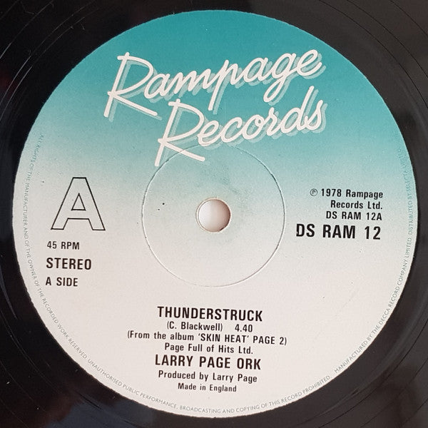 Larry Page Orchestra - Thunderstruck / Slinky Thighs - Used Vinyl Rec