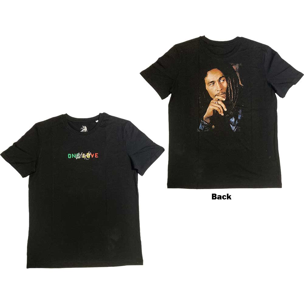 Bob Marley - T-Shirt: (Black) (Back Print & Embroidery) (Larg - Large