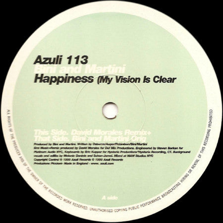 Bini & Martini - Happiness (My Vision Is Clear) - Used Vinyl Record 1