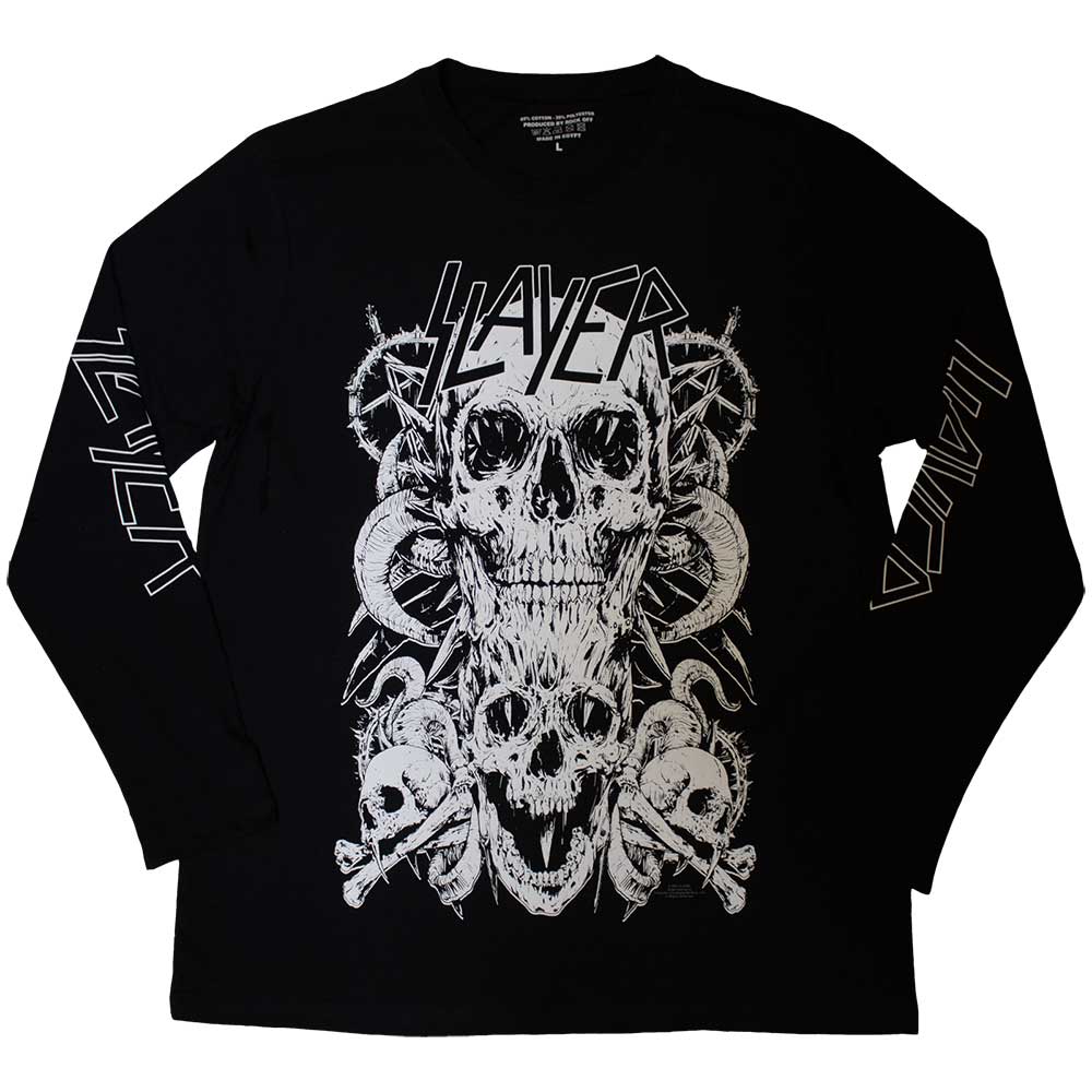 Slayer - tshirt - Unisex - Long Sleeves - White Skulls - Large