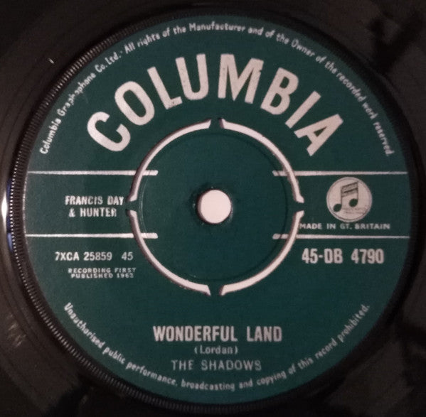 Shadows - Wonderful Land - Used Vinyl Record 7"