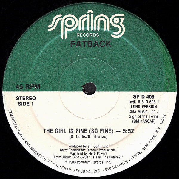 Fatback Band - Girl Is Fine (So Fine) - Used Vinyl Record 12"