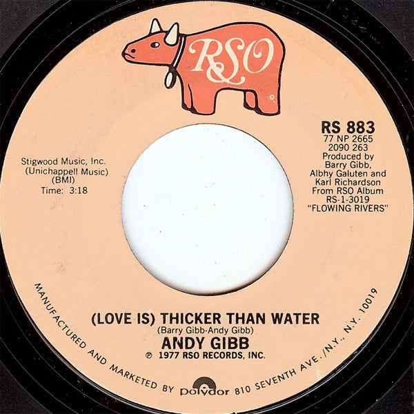 Andy Gibb - (Love Is) Thicker Than Water - Used Vinyl Record 7"