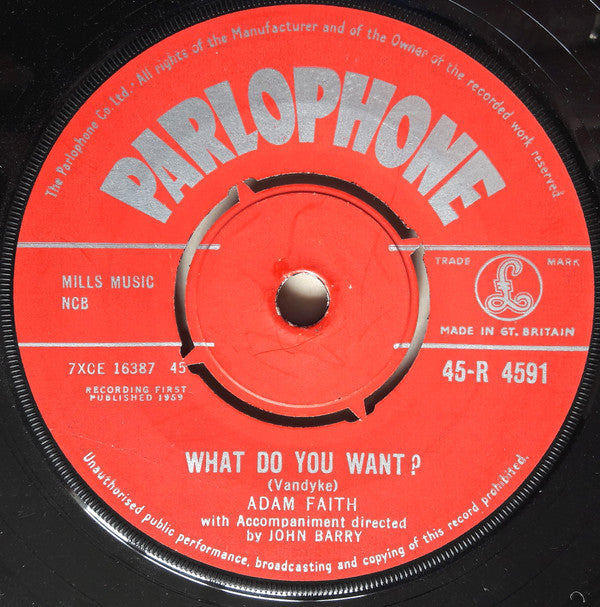 Adam Faith - What Do You Want? - Used Vinyl Record 7"