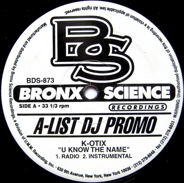 K-Otix - U Know The Name - New Vinyl Record 12"