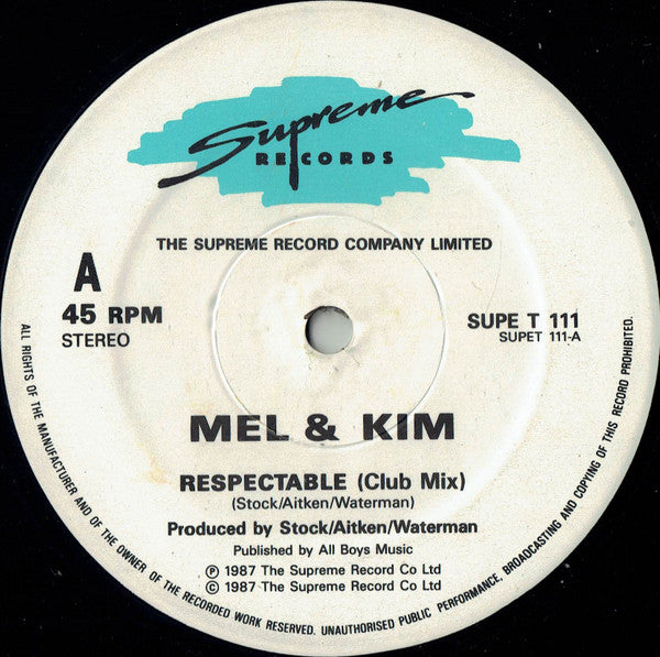 Mel & Kim - Respectable - Used Vinyl Record 12"