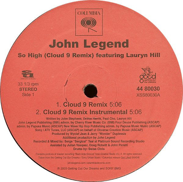 John Legend - So High (Cloud 9 Remix) - Used Vinyl Record 12"