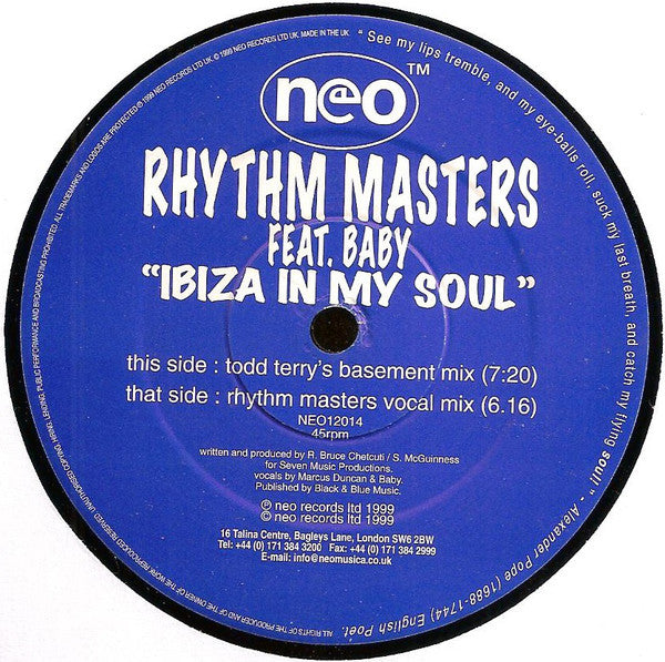 Rhythm Masters - Ibiza In My Soul - Used Vinyl Record 12"
