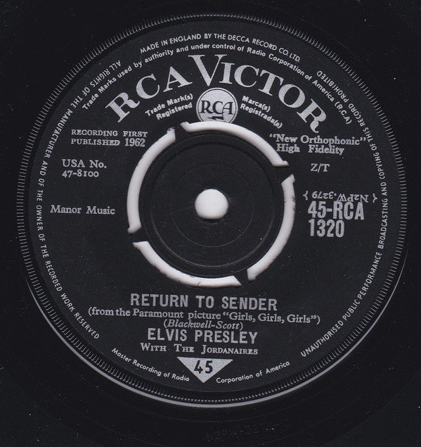 Elvis Presley - Return To Sender - Used Vinyl Record 7"