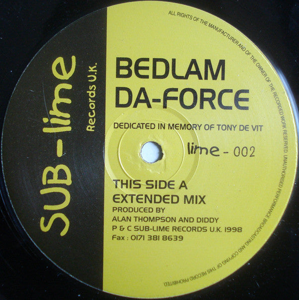 Bedlam - Da-Force - Used Vinyl Record 12"
