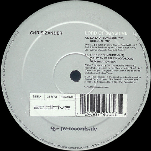 Chris Zander - Lord Of Sunshine - Used Vinyl Record 12"