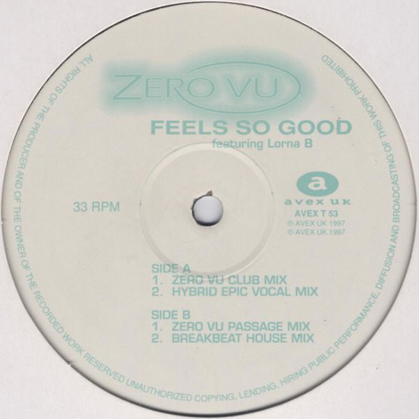 Zero V.U. - Feels So Good - Used Vinyl Record 12"