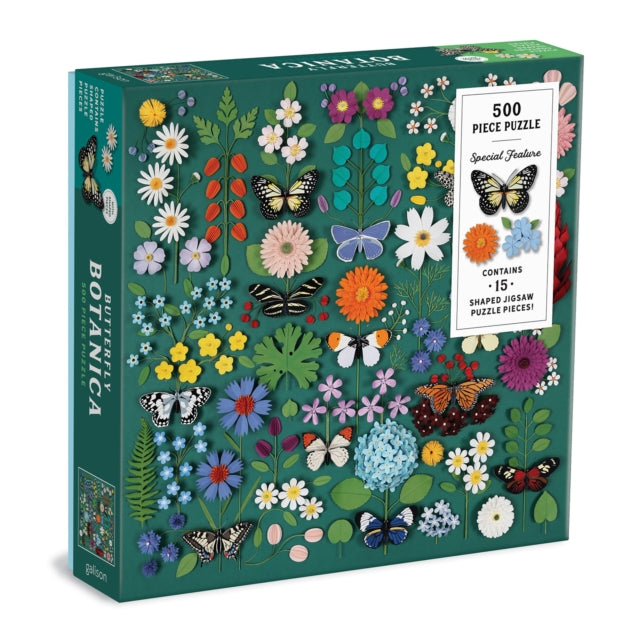 Galison - Butterfly Botanica 500 Piece Puzzle with Shaped Pieces - New