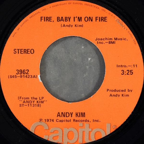 Andy Kim - Fire Baby, I'm On Fire - Used Vinyl Record 7"