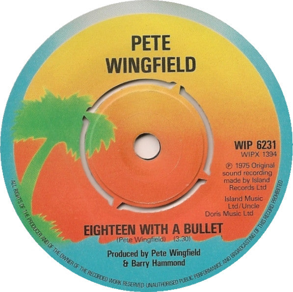Pete Wingfield - Eighteen With A Bullet - Used Vinyl Record 7"