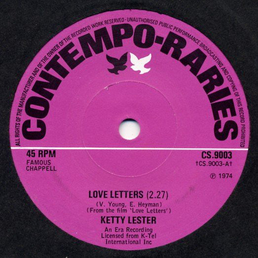 Ketty Lester - Love Letters / Hey Little One - Used Vinyl Record 7"