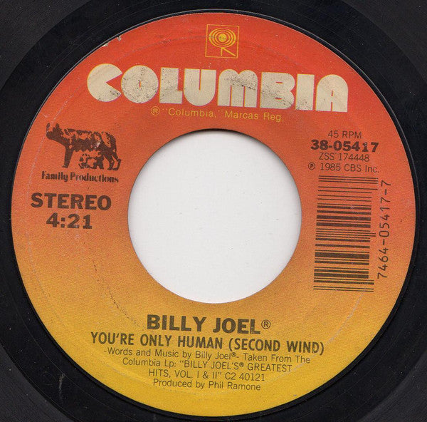 Billy Joel - You're Only Human (Second Wind) - Used Vinyl Record 7"