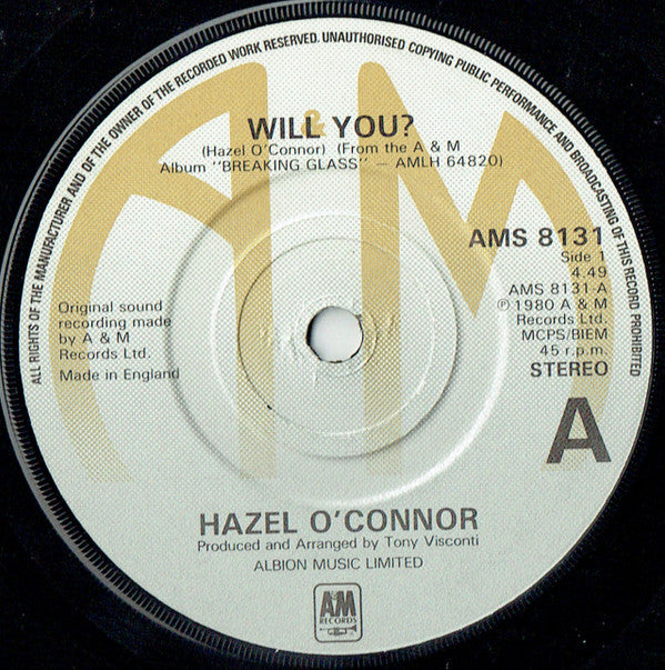 Hazel O'Connor - Will You? - Used Vinyl Record 7"