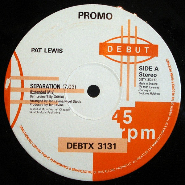 Pat Lewis - Separation - Used Vinyl Record 12"