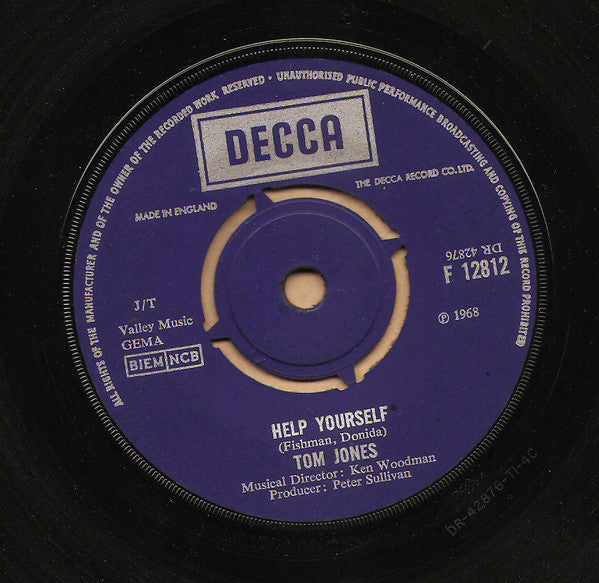 Tom Jones - Help Yourself - Used Vinyl Record 7"