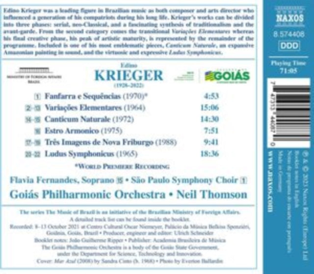 GOIAS PHIL ORCH/THOM - KRIEGER - CANTICUM NATURALE - CD