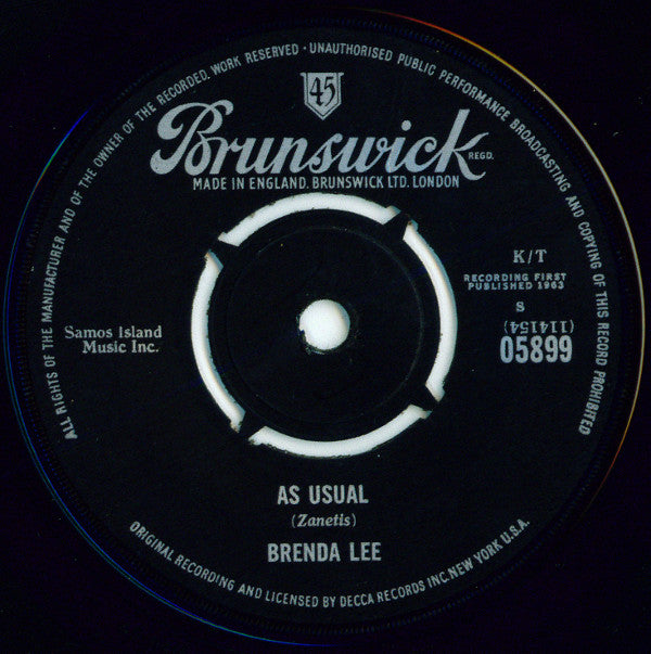Brenda Lee - As Usual / Lonely Lonely Lonely Me - Used Vinyl Record