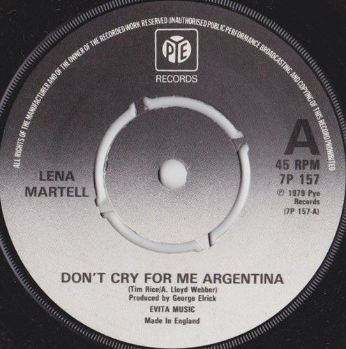 Lena Martell - Don't Cry For Me Argentina - Used Vinyl Record 7"