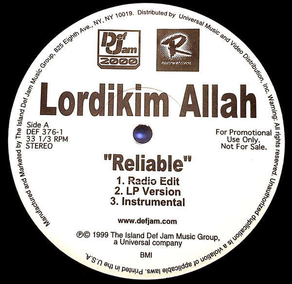 Lordikim Allah - Reliable - Used Vinyl Record 12"