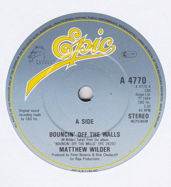 Matthew Wilder - Bouncin' Off The Walls - Used Vinyl Record 7"