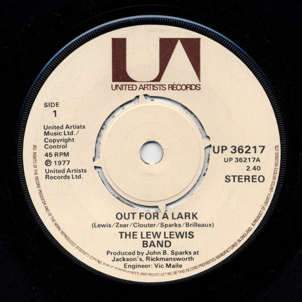 Lew Lewis Band - Out For A Lark / (You'd Better) Watch Yourself - Used