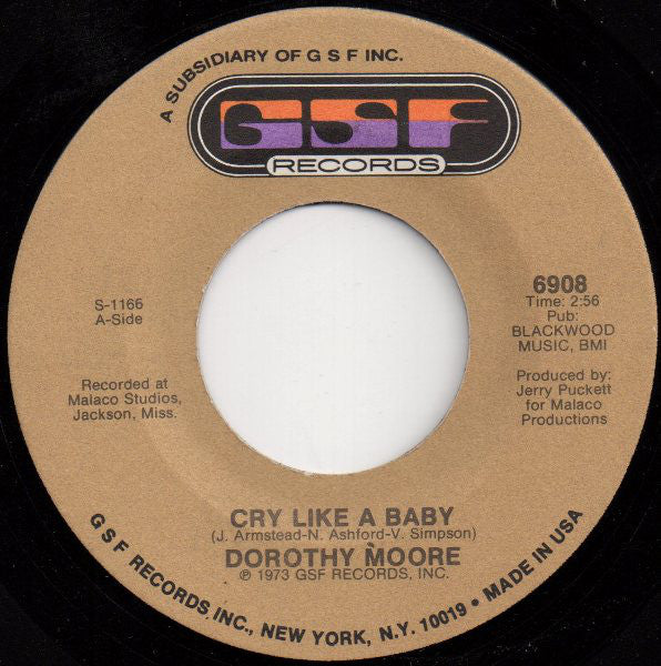 Dorothy Moore - Cry Like A Baby - Used Vinyl Record 7"