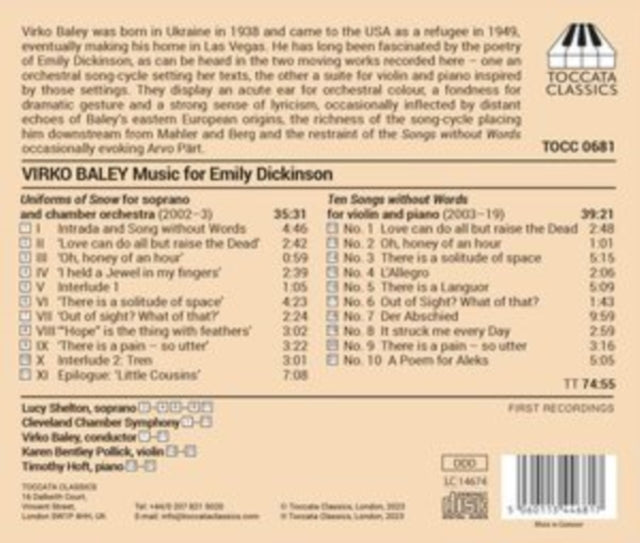 CLEVELAND CHAMBER SY - BALEY - MUSIC EMILY DICKINSON - CD
