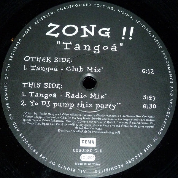Zong!! - Tangoa - Used Vinyl Record 12"