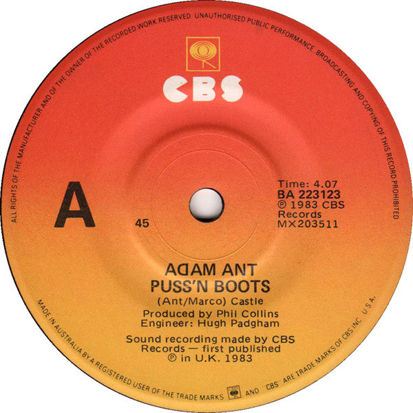 Adam Ant - Puss'N Boots - Used Vinyl Record 7"