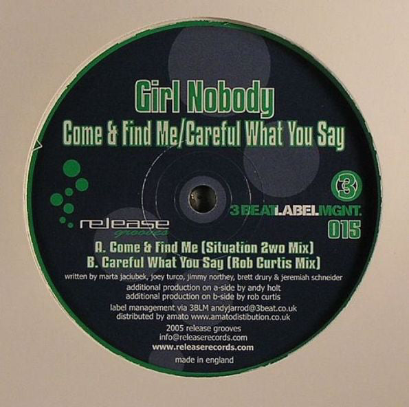 Girl Nobody - Come & Find Me / Careful What You Say - Used Vinyl Rec