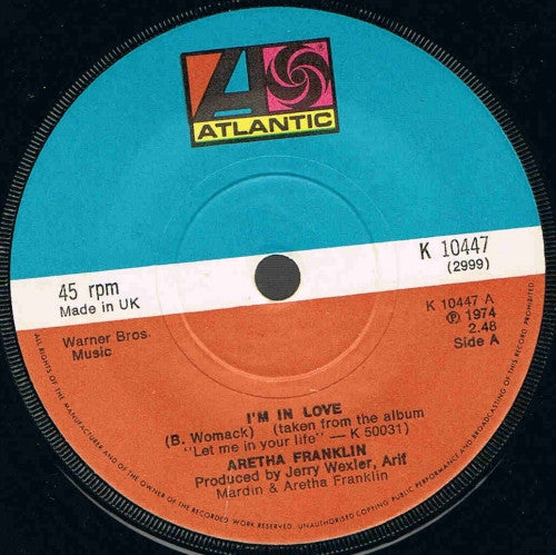 Aretha Franklin - I'm In Love - Used Vinyl Record 7"
